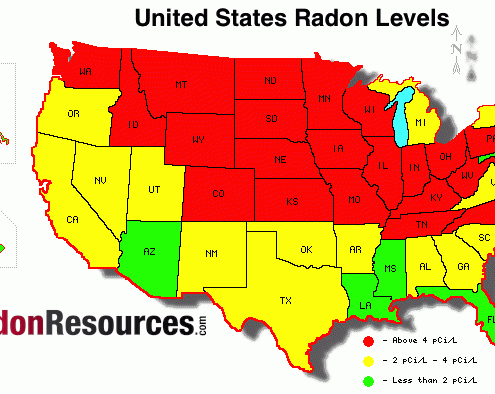 map of radon levels throughout the us