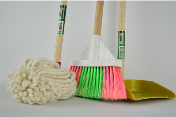 cleaning supplies broom mop dust bin