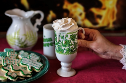 3 Leaf Clover cookies with malt in a St. Patrick's mug